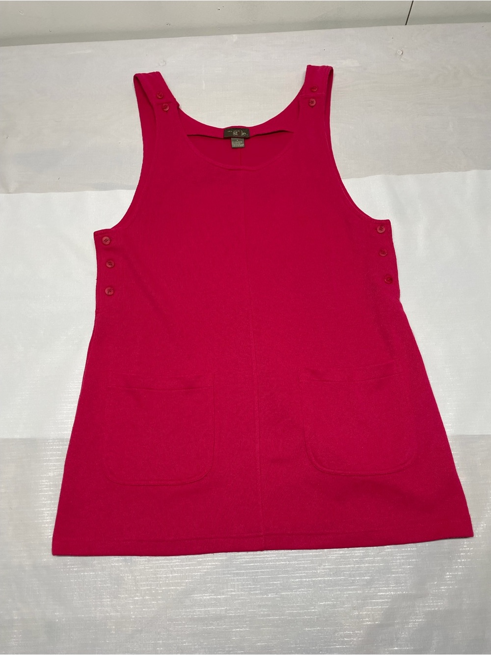 New York Style Sleeveless Pinafore Tunic Dress in Fuchsia Sz: Large